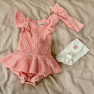 Nicole Miller crochet onesie dress set, 3-6M